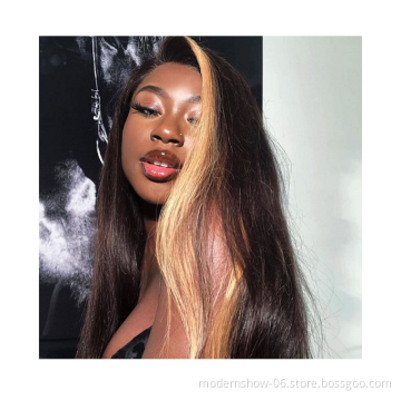 Modern Show Highlighted Human Hair Lace Wigs Hot Selling 1B/27 Blonde European Hair Wig With Pre Plucked